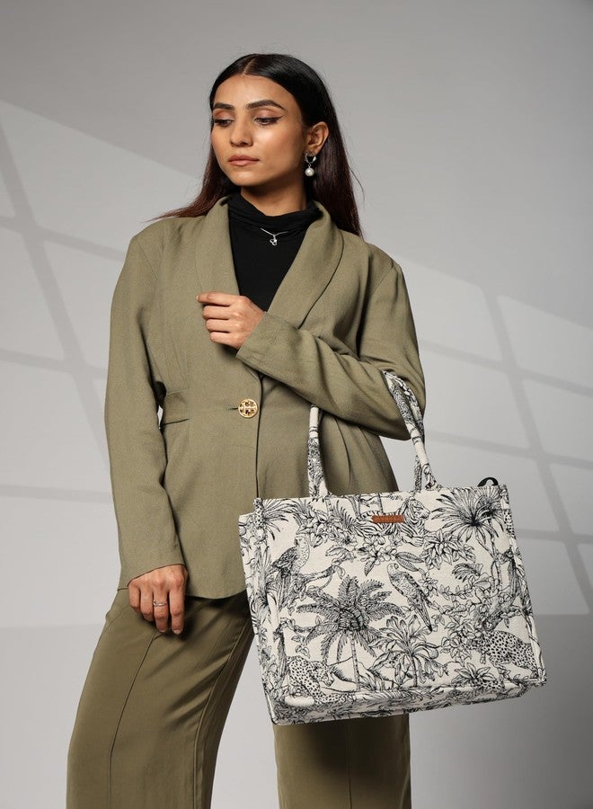 ENSAC Cotton Jacquard Tote Bag for Women, Stylish Handbag for women with Zip Closure | Fit for Office Bag, College, Travel Use | Handcrafted in India - Image 2